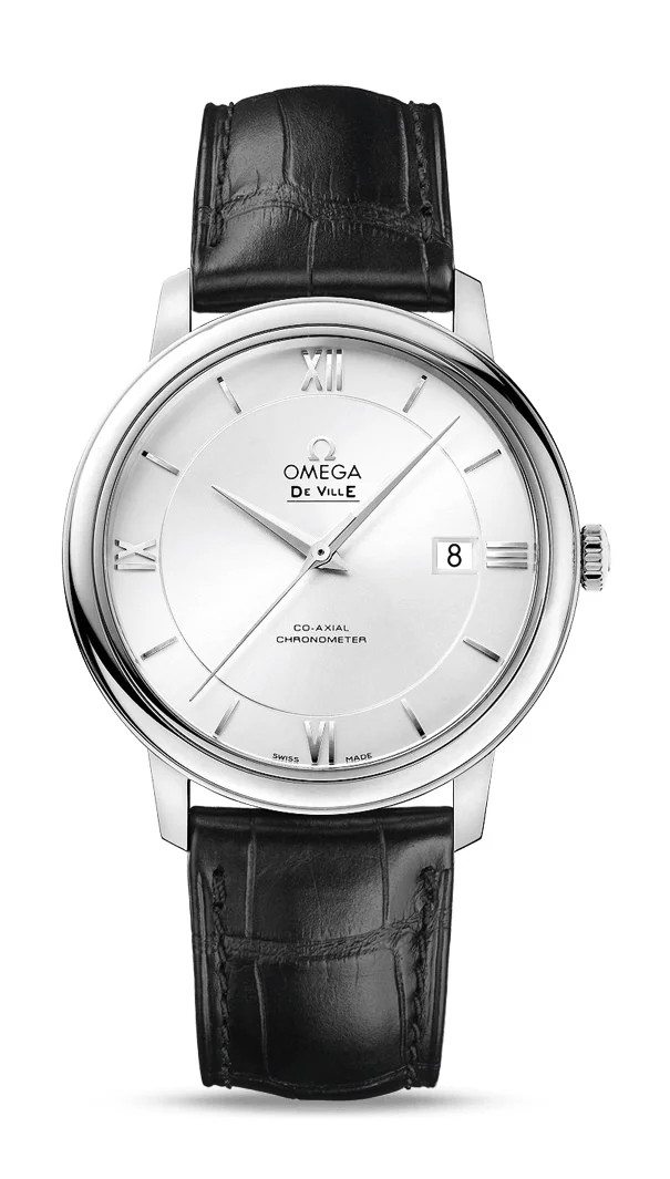 Omega De Ville Stainless Steel 39.5 MM - Black Leather Strap - Silver Dial - 424.13.40.20.02.001