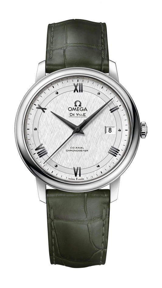 Omega De Ville Stainless Steel 39.5 MM - Dark Green Leather Strap - Silver Dial - 424.13.40.20.02.006