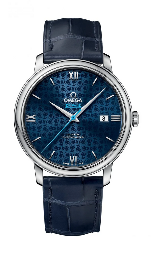 Omega De Ville Stainless Steel 39.5 MM - Blue Leather Strap- Blue Dial - 424.13.40.20.03.003