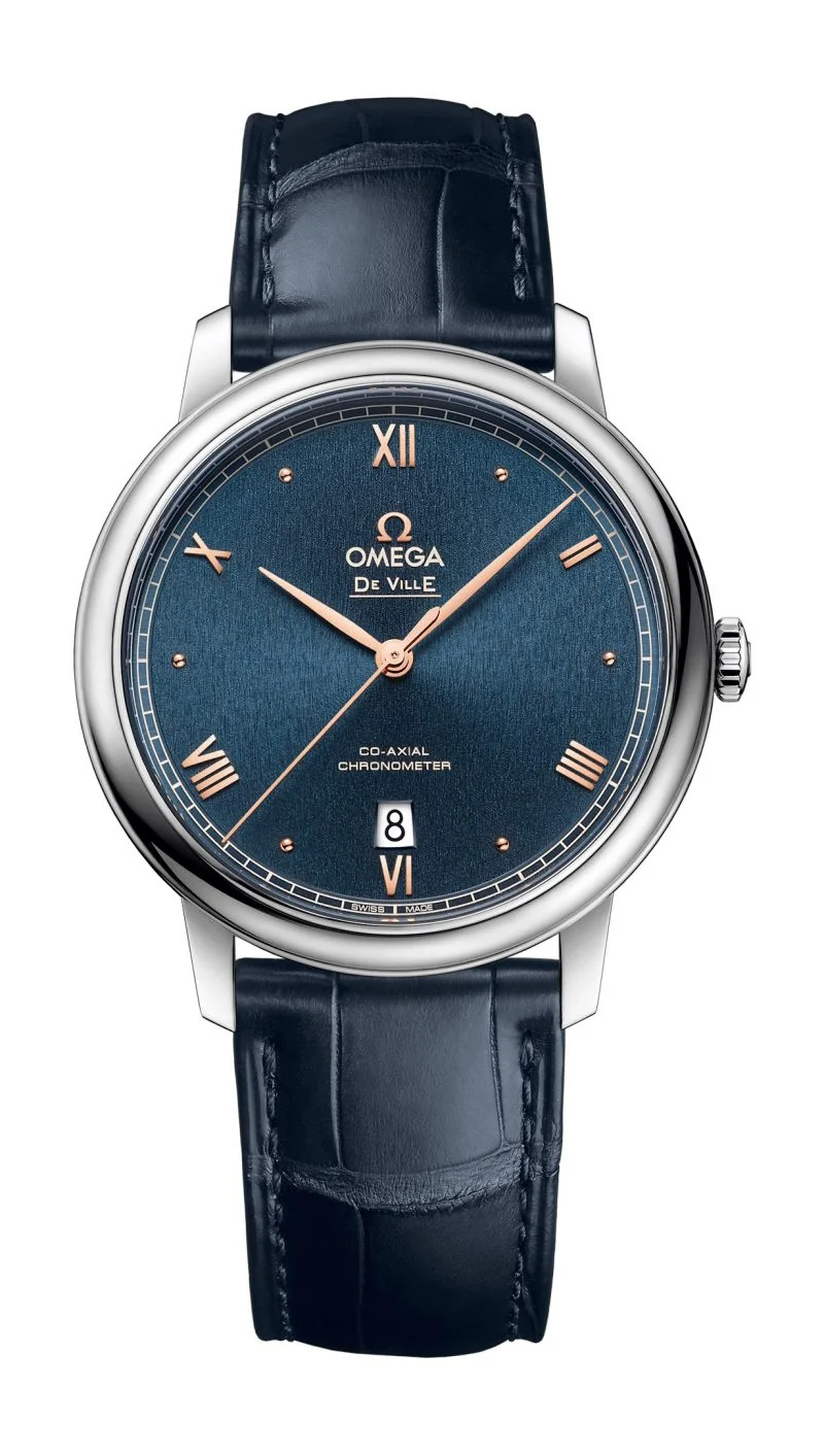 Omega De Ville Stainless Steel 39.5 MM - Blue Leather Strap- Blue Dial - 424.13.40.20.03.004
