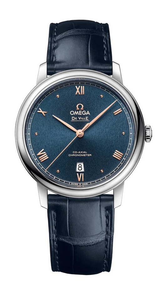 Omega De Ville Stainless Steel 39.5 MM - Blue Leather Strap- Blue Dial - 424.13.40.20.03.004