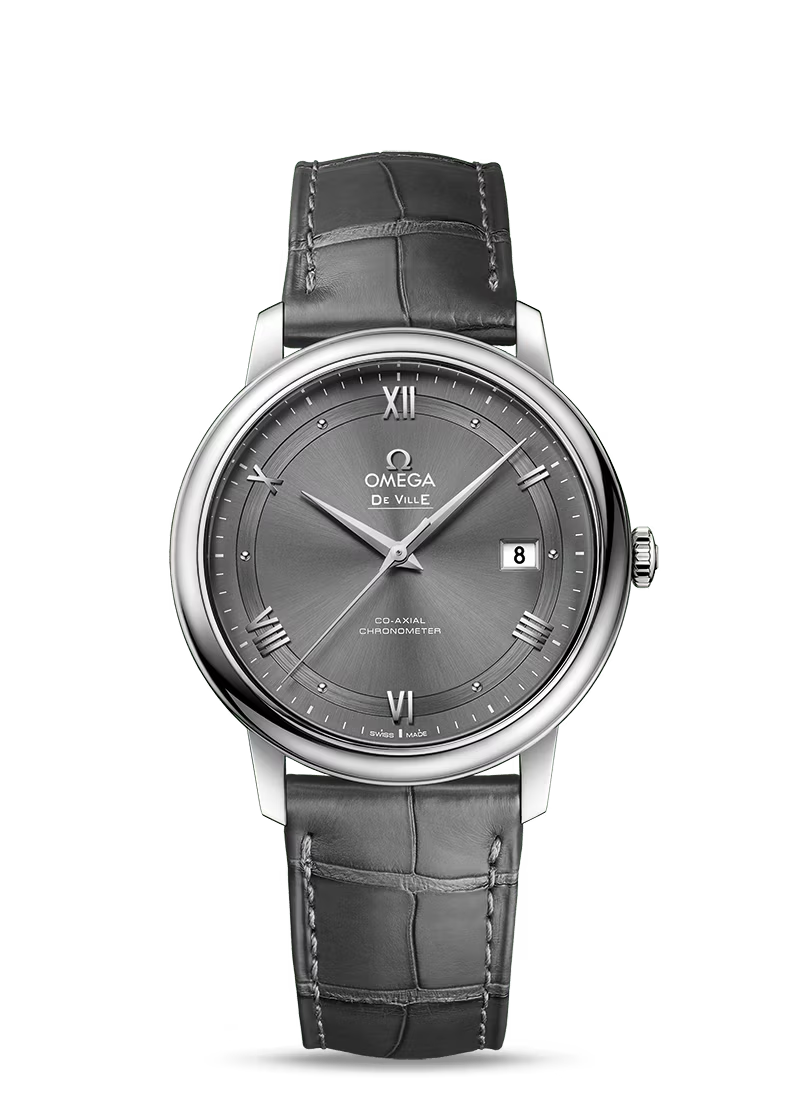 Omega De Ville Stainless Steel 39.5 MM - Grey Leather Strap - Grey Dial - 424.13.40.20.06.001