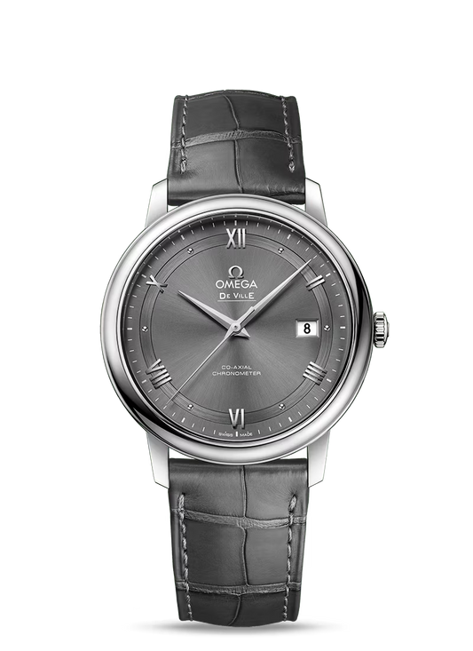 Omega De Ville Stainless Steel 39.5 MM - Grey Leather Strap - Grey Dial - 424.13.40.20.06.001