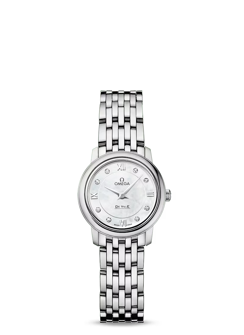 Omega De Ville Stainless Steel 24.4 MM - Stainless Steel Bracelet - White Mother-Of-Pearl Diamond Dial - 424.10.24.60.55.001