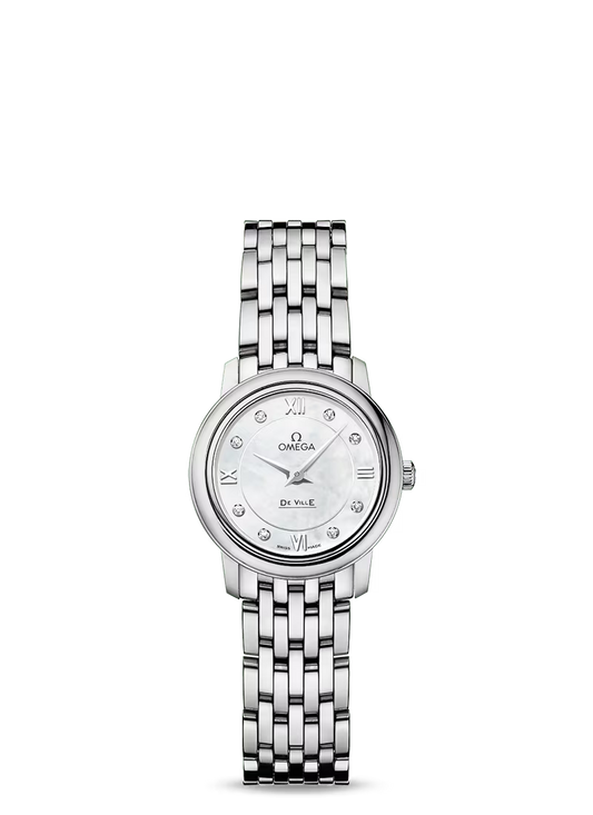 Omega De Ville Stainless Steel 24.4 MM - Stainless Steel Bracelet - White Mother-Of-Pearl Diamond Dial - 424.10.24.60.55.001