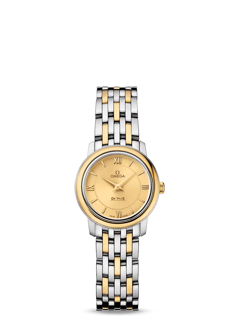 Omega De Ville Stainless Steel and Yellow Gold 24.4 MM - Stainless Steel and Yellow Gold Bracelet - Champagne Diamond Dial - 424.20.24.60.08.001