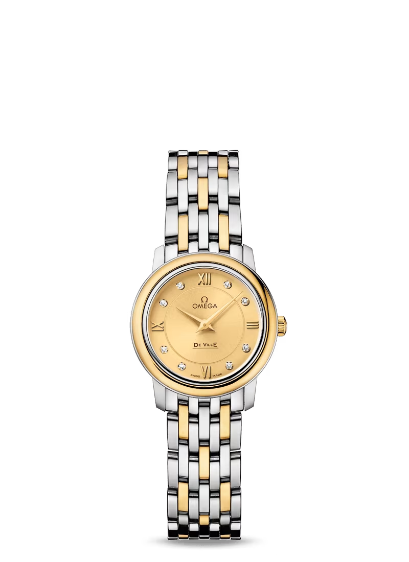 Omega De Ville Stainless Steel and Yellow Gold 24.4 MM - Stainless Steel and Yellow Gold Bracelet - Champagne Diamond Dial - 424.20.24.60.58.001