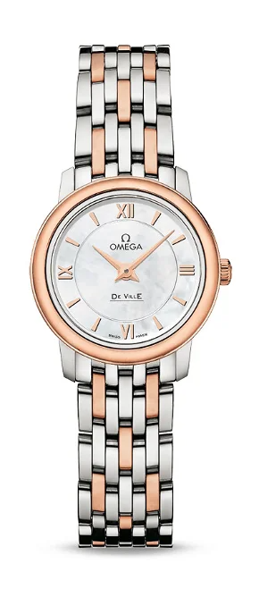 Omega De Ville Stainless Steel and Rose Gold 24.4 MM - Stainless Steel and Rose Gold Bracelet - White Mother -Of- Pearl Dial - 424.20.24.60.05.002