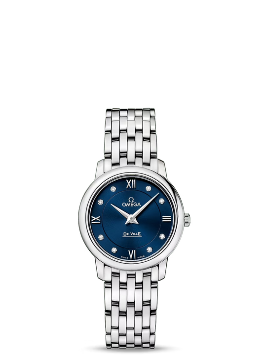 Omega De Ville Stainless Steel 27.4 MM - Stainless Steel Bracelet - Blue Diamond Dial - 424.10.27.60.53.001