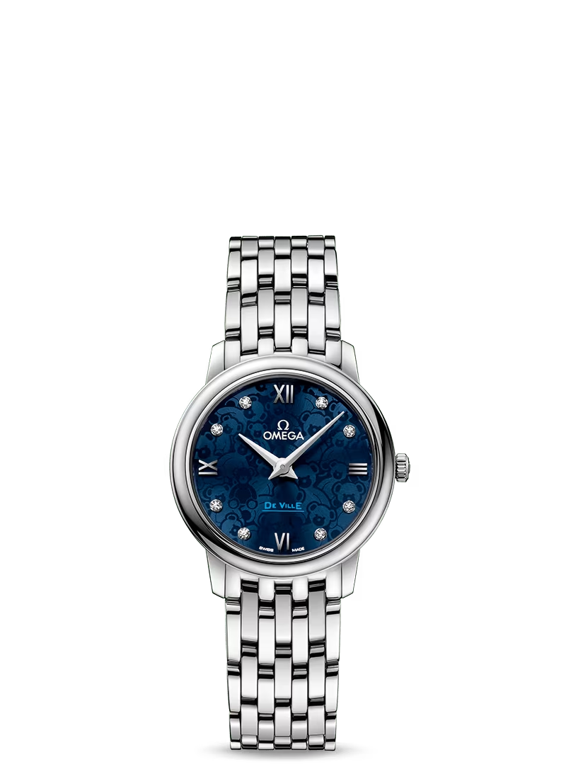 Omega De Ville Stainless Steel 27.4 MM - Stainless Steel Bracelet - Blue Diamond Dial - 424.10.27.60.53.003