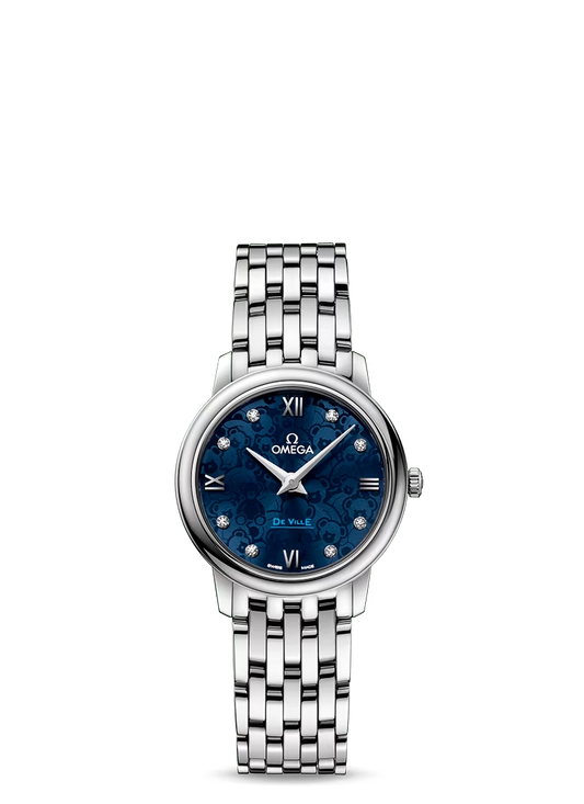Omega De Ville Stainless Steel 27.4 MM - Stainless Steel Bracelet - Blue Diamond Dial - 424.10.27.60.53.003