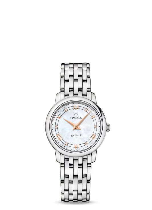 Omega De Ville Stainless Steel 27.5 MM - Stainless Steel Bracelet - White Mother -Of- Pearl Dial - 424.10.27.60.55.001