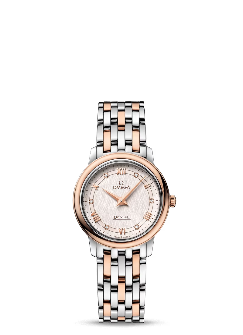 Omega De Ville Stainless Steel and Rose Gold 27.4 MM - Stainless Steel and Rose Gold Bracelet - Silver Dial - 424.20.27.60.52.003