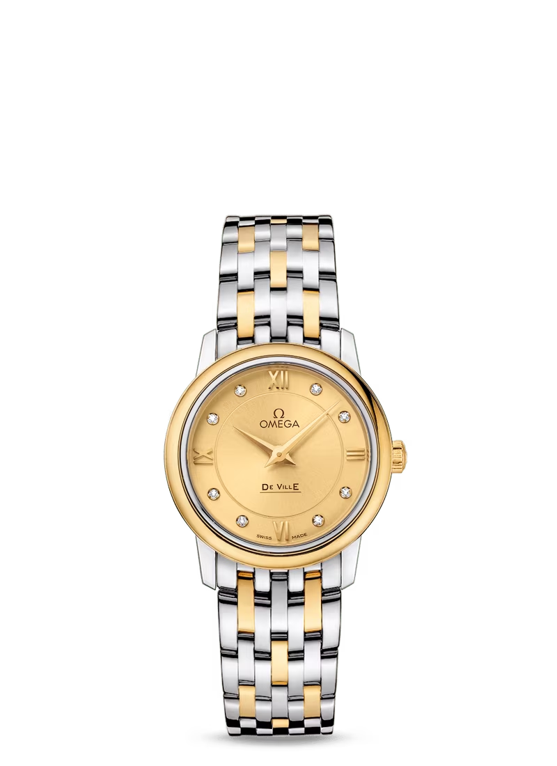 Omega De Ville Stainless Steel and Yellow Gold 27.5 MM - Stainless Steel and Yellow Gold Bracelet - Champagne Diamond Dial - 424.20.27.60.58.001
