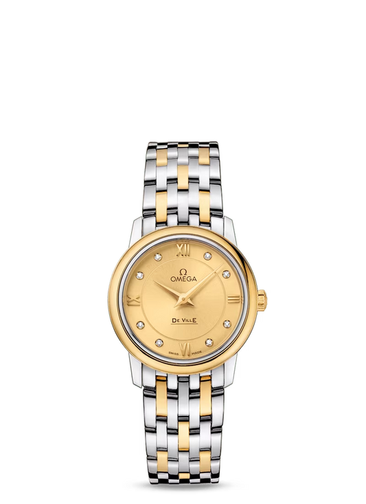 Omega De Ville Stainless Steel and Yellow Gold 27.5 MM - Stainless Steel and Yellow Gold Bracelet - Champagne Diamond Dial - 424.20.27.60.58.001