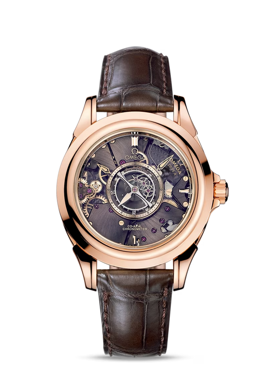 Omega De Ville Rose Gold 38.7 MM - Brown Leather Strap - Skeleton Dial - 513.53.39.21.99.001