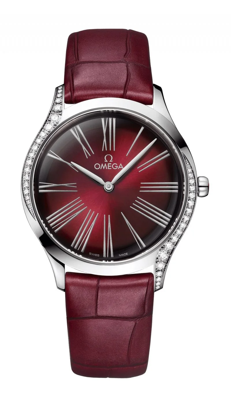 Omega De Ville Stainless Steel 36 MM - Red Leather Strap - Red Dial - 428.18.36.60.11.001