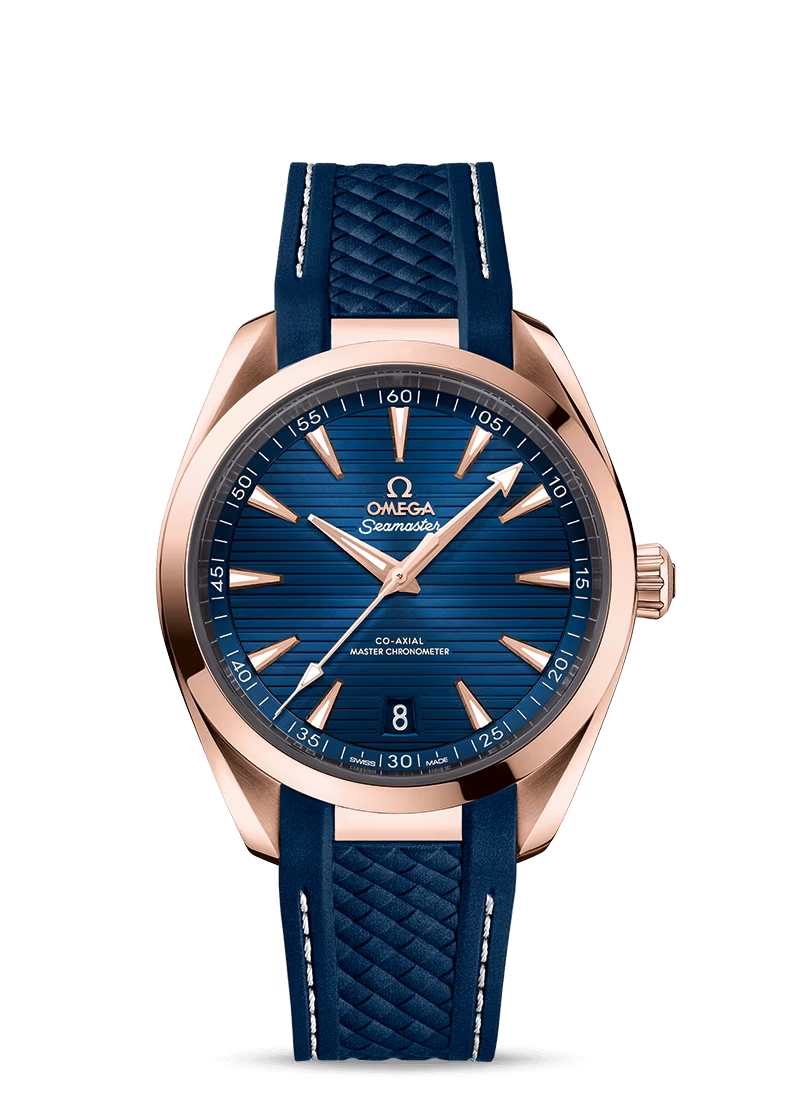 Omega Seamaster Rose Gold 41 MM - Blue Rubber Strap - Blue Dial - 220.52.41.21.03.001