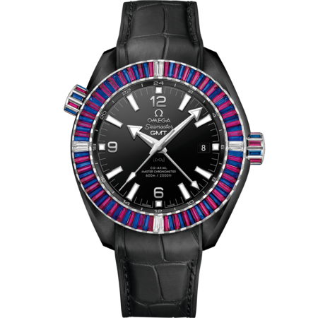 Omega Seamaster Planet Ocean Black Ceramic 45.5 MM - Black Leather Strap - Diamond Bezel - Black Ceramic Dial - 215.98.46.22.01.003