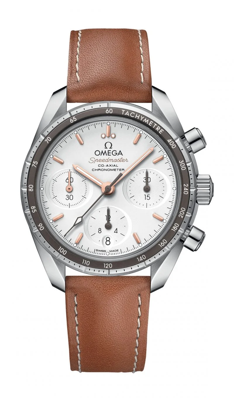 Omega Speedmaster Stainless Steel 38 MM - Brown Leather Strap - Silvery Dial - 324.32.38.50.02.001