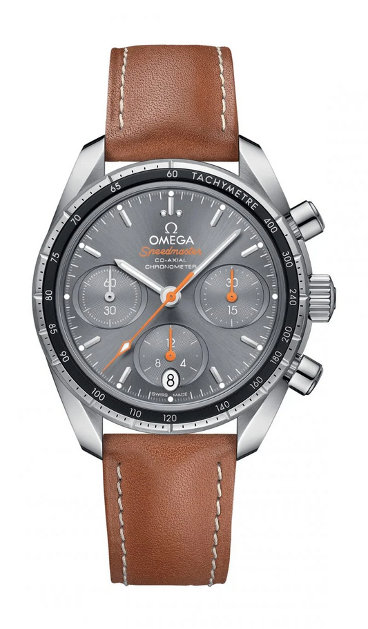 Omega Speedmaster Stainless Steel 38 MM - Brown Leather Strap - Grey Dial - 324.32.38.50.06.001