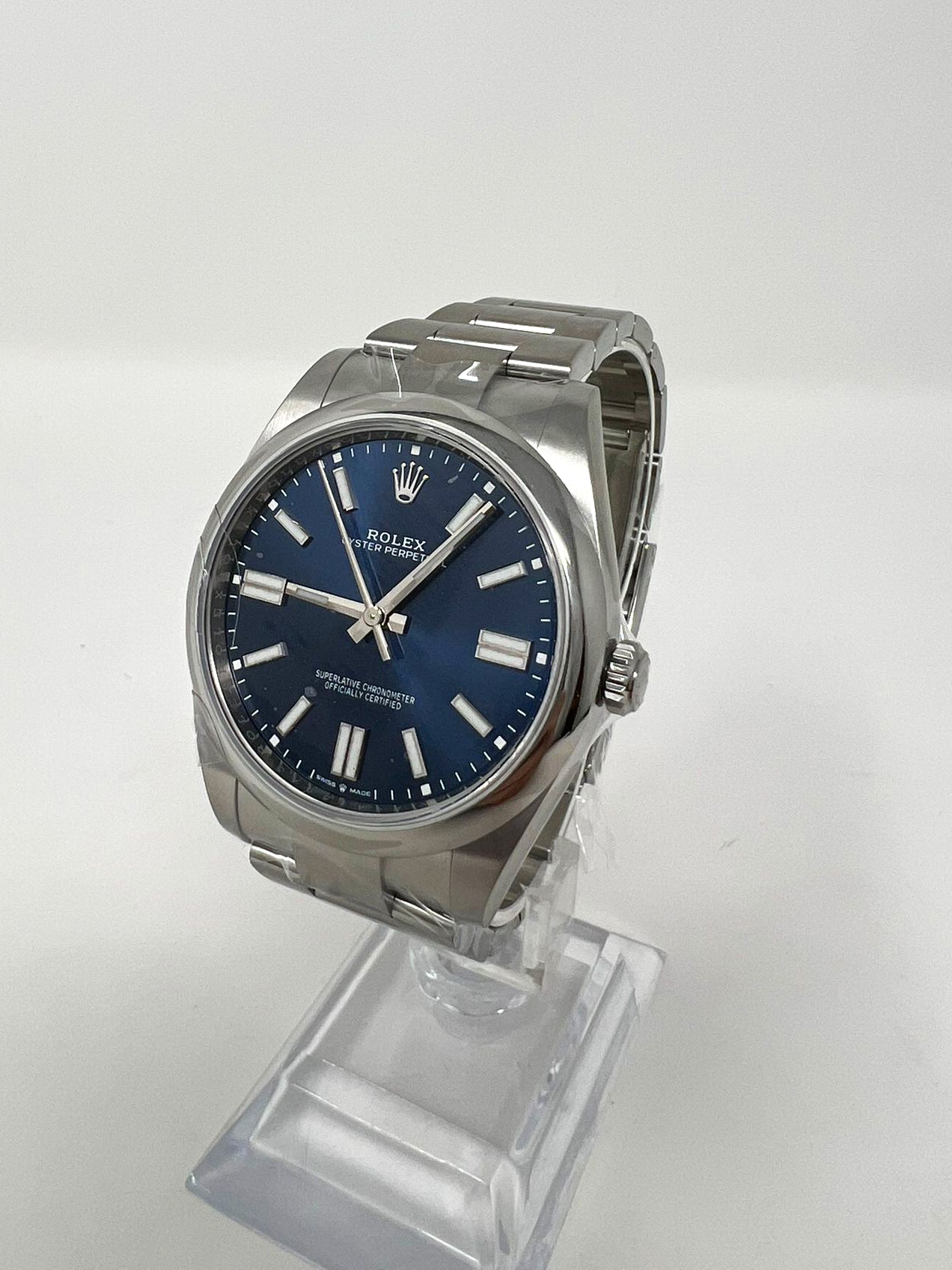 Rolex Stainless Steel Oyster Perpetual Watch - 41 MM - Oyster bracelet - Domed Bezel - Blue Index Dial - 124300-0003