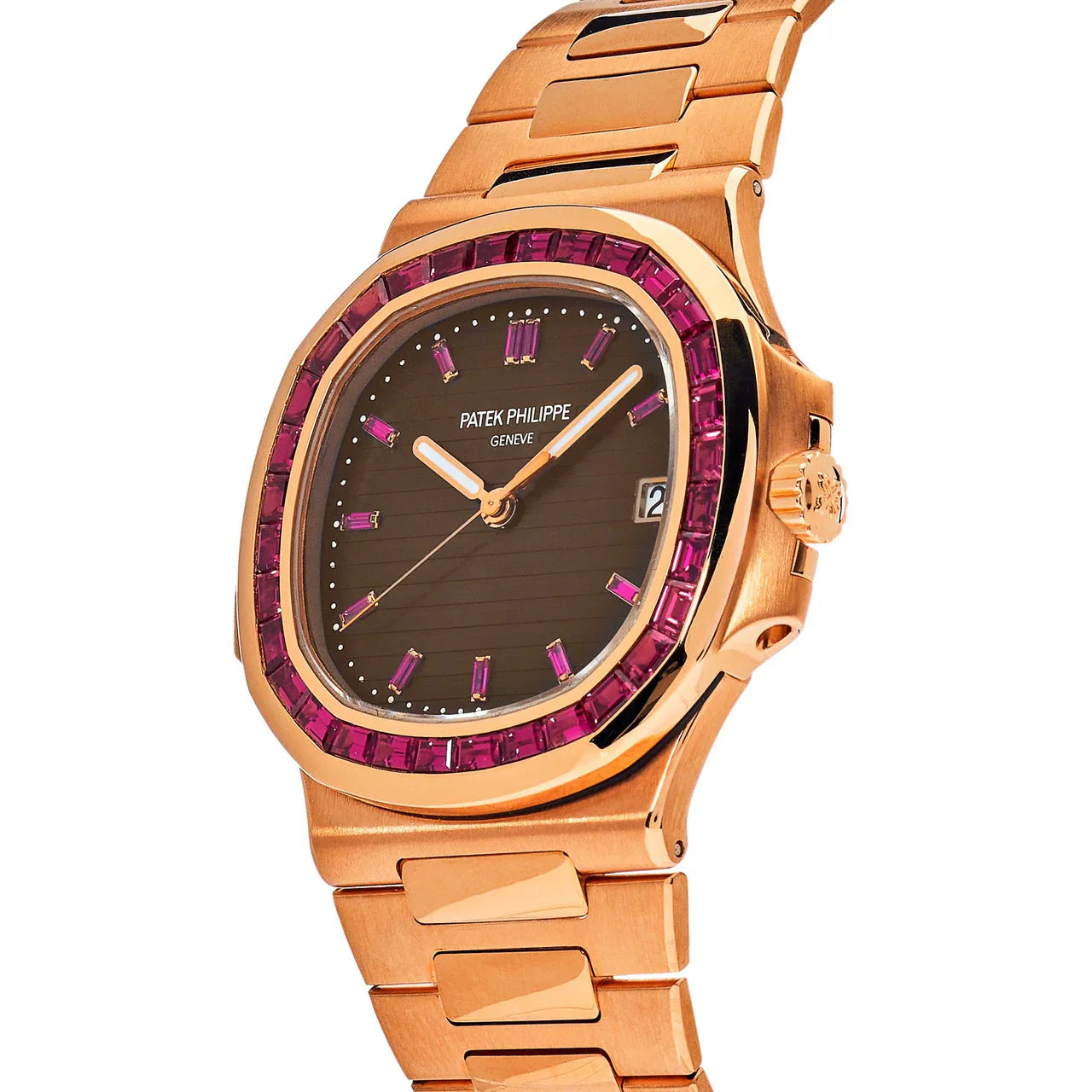 Patek Philippe Nautilus - 40 MM - Rose Gold - Ruby Bezel - Brown Ruby Dial - 5723/112R-001