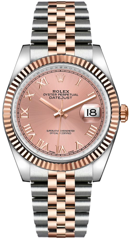 Rolex Stainless Steel And Pink Gold Datejust - 36 MM - Jubilee Bracelet - Fluted Bezel - Pink Roman Dial - 116231-0089