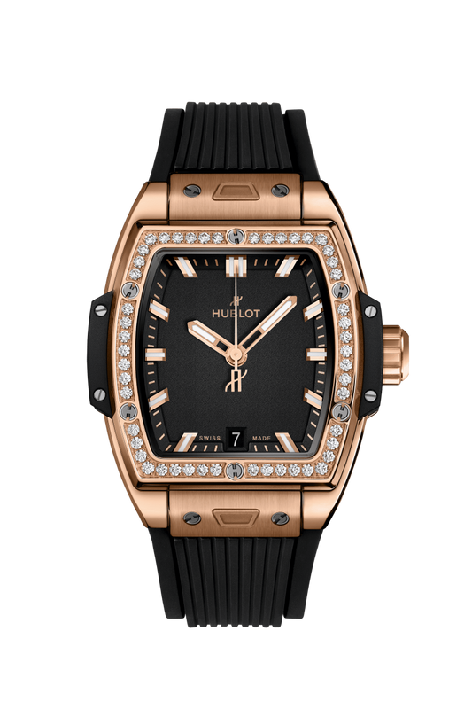 Hublot Spirit of Big Bang King Gold Diamonds 39 MM - Black Rubber Strap - Diamond Bezel - Matte Black Dial - 662.OX.1180.RX.1204