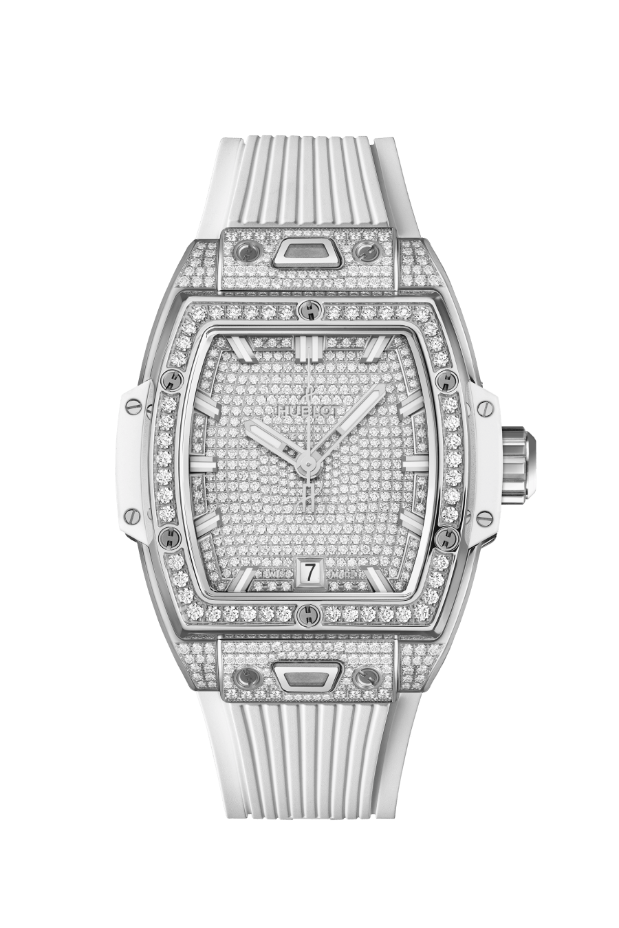 Hublot Spirit of Big Bang Titanium White Full Pave 39 MM - White Rubber Strap - Diamond Bezel - Titanium Diamond Dial - 662.NE.9000.RW.1604