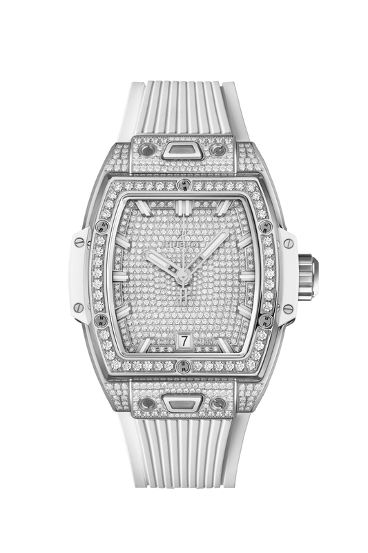 Hublot Spirit of Big Bang Titanium White Full Pave 39 MM - White Rubber Strap - Diamond Bezel - Titanium Diamond Dial - 662.NE.9000.RW.1604