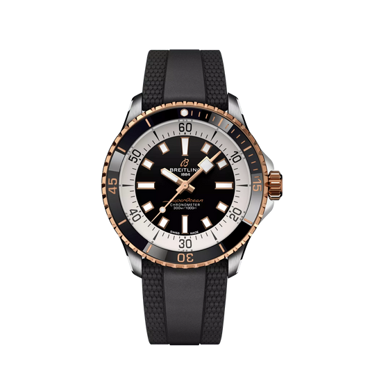 Breitling Superocean Stainless Steel and Rose Gold 42 MM - Black Rubber Strap - Black Dial - U17375211B1S1