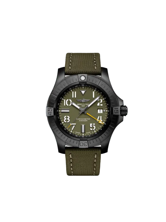 Breitling Avenger DLC-coated Titanium 45 MM - Khaki Green Calfskin Strap - Khaki Green Dial - V323952A1L1X1