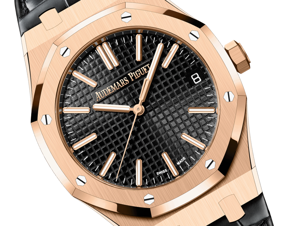 Audemars Piguet Royal Oak Pink Gold Selfwinding 41 MM - Black Leather Strap - Black Dial - 15510OR.OO.D002CR.01