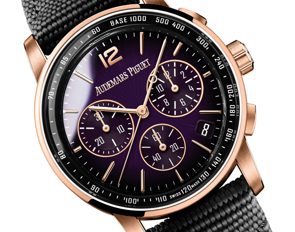 Audemars Piguet Code 11.59 Selfwinding Chronograph Pink Gold 41 MM - Black Rubber Strap - Purple Lacquered Dial - 26393OR.OO.A002KB.02