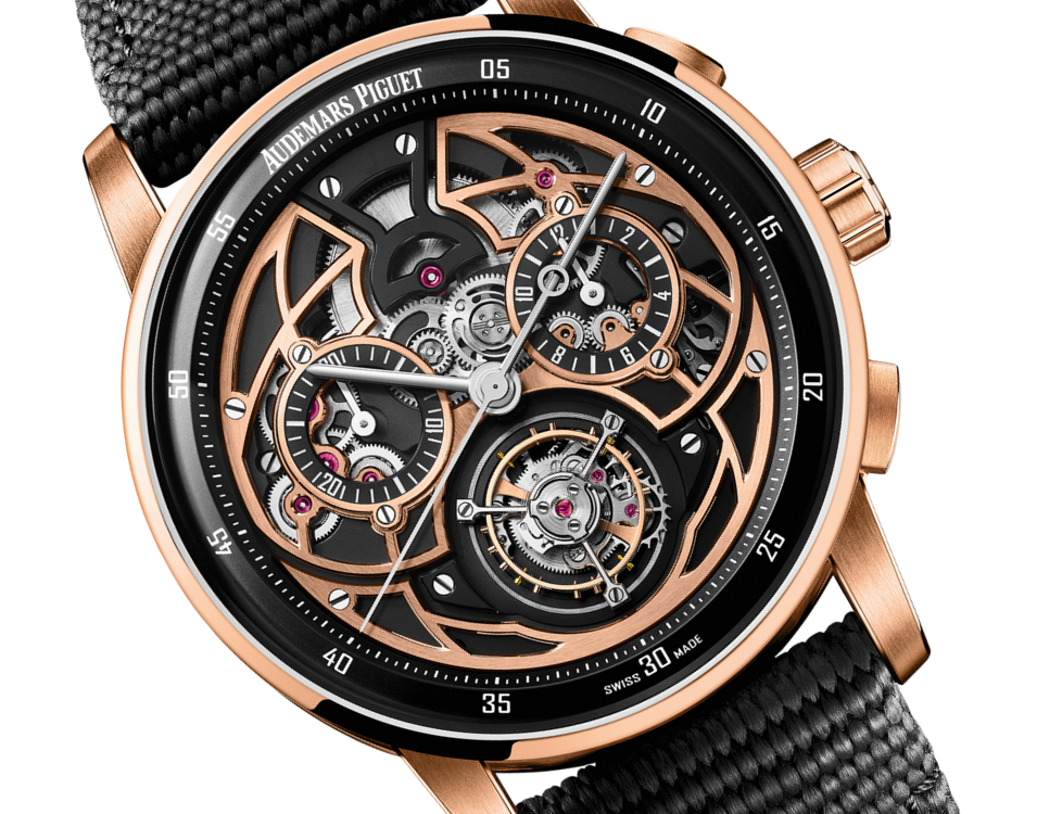 Audemars Piguet Code 11.59 Selfwinding Flying Tourbillon Chronograph Ceramic Case  41 MM - Black Rubber Strap - Black Skeleton Dial - Pink Gold Bezel - 26399NR.OO.D002KB.01