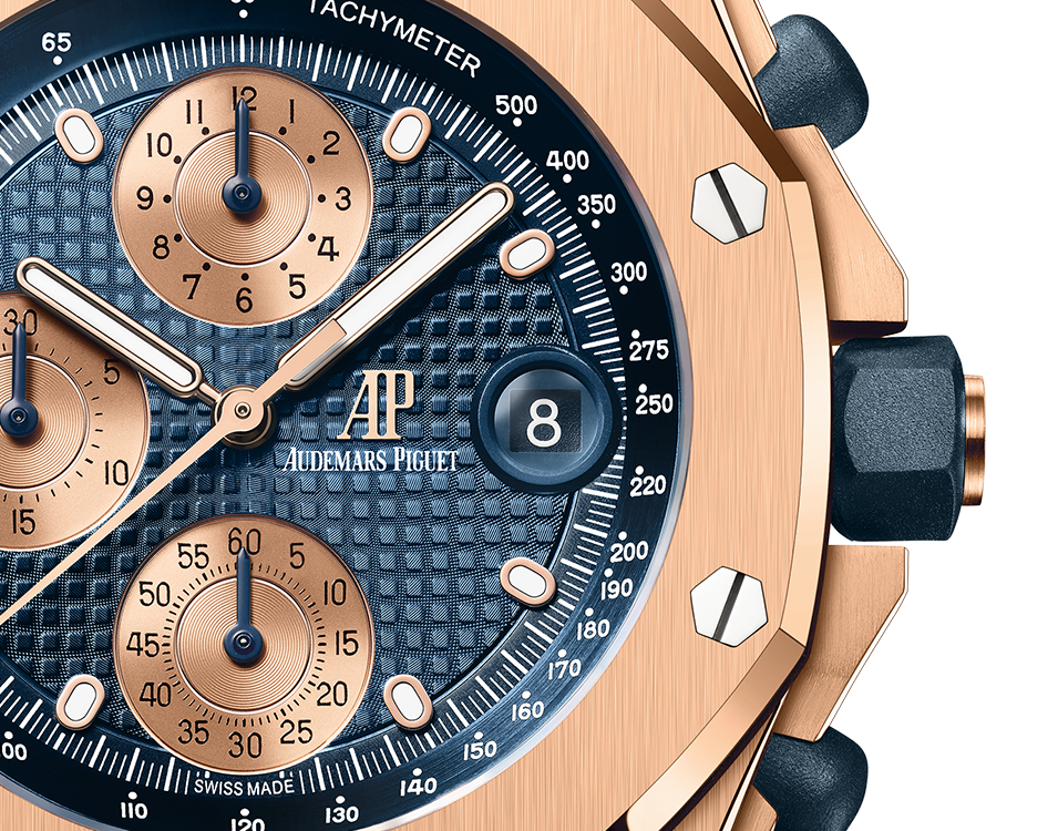 Audemars Piguet “Brick” Royal Oak Offshore Pink Gold Selfwinding Chronograph 42 MM - Pink Gold Bracelet - Blue Dial - 26238OR.OO.2000OR.01