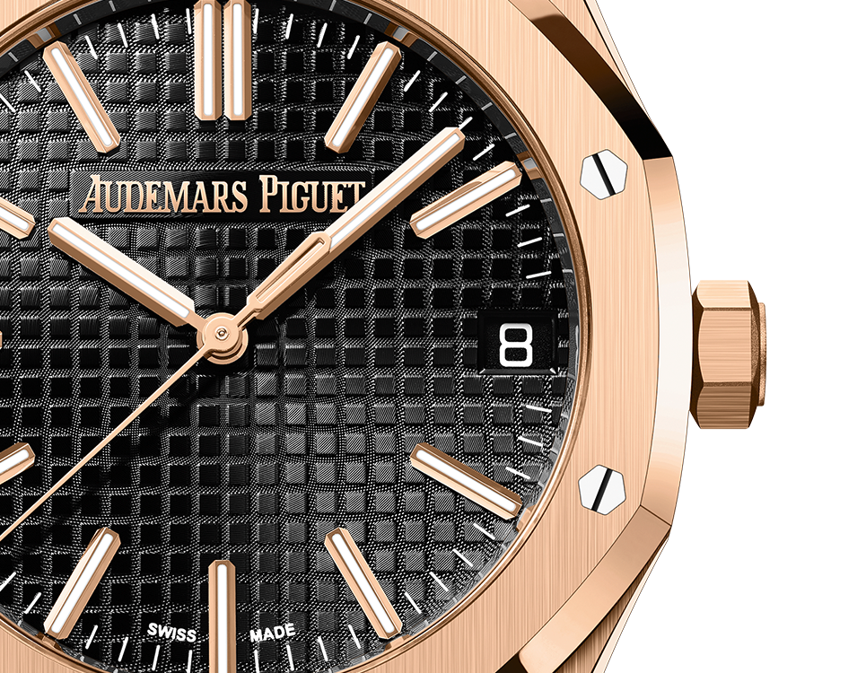 Audemars Piguet Royal Oak Pink Gold Selfwinding 41 MM - Black Leather Strap - Black Dial - 15510OR.OO.D002CR.01