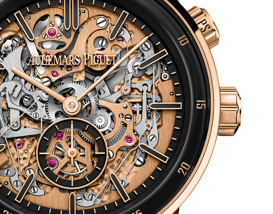 Audemars Piguet Code 11.59 Grande Sonnorie Carillon Supersonnerie Black Ceramic and Pink Gold 41 MM - Black Rubber-Coated Strap - Skeleton Dial - 26397NR.OO.D002KB.01