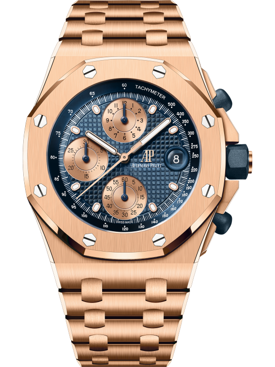 Audemars Piguet “Brick” Royal Oak Offshore Pink Gold Selfwinding Chronograph 42 MM - Pink Gold Bracelet - Blue Dial - 26238OR.OO.2000OR.01