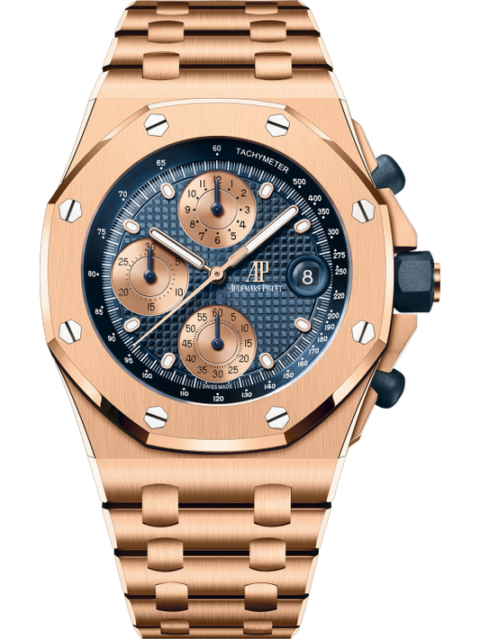 Audemars Piguet “Brick” Royal Oak Offshore Pink Gold Selfwinding Chronograph 42 MM - Pink Gold Bracelet - Blue Dial - 26238OR.OO.2000OR.01