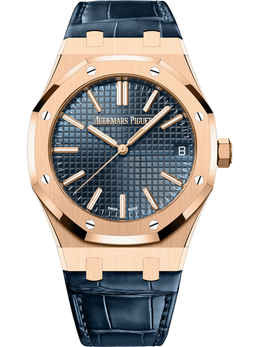 Audemars Piguet Royal Oak Pink Gold Selfwinding 41 MM - Blue Leather Strap - Bleu Nuit Dial - 15510OR.OO.D315CR.01