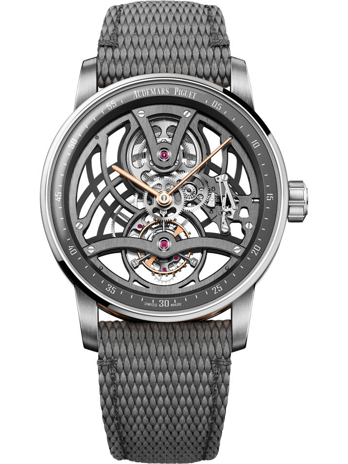 Audemars Piguet Code 11.59 Tourbillon Openworked Pink Case  41 MM - Grey Leather Strap - Skeleton Dial - White Gold Bezel - 26600CR.OO.D009KB.01