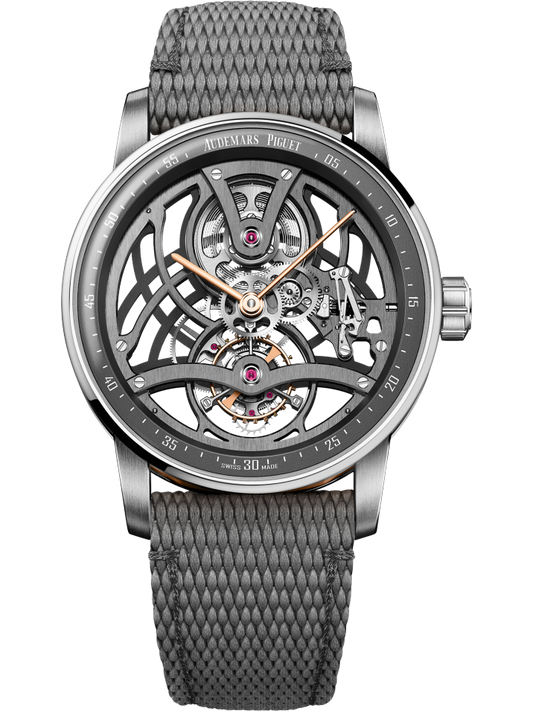 Audemars Piguet Code 11.59 Tourbillon Openworked Pink Case  41 MM - Grey Leather Strap - Skeleton Dial - White Gold Bezel - 26600CR.OO.D009KB.01