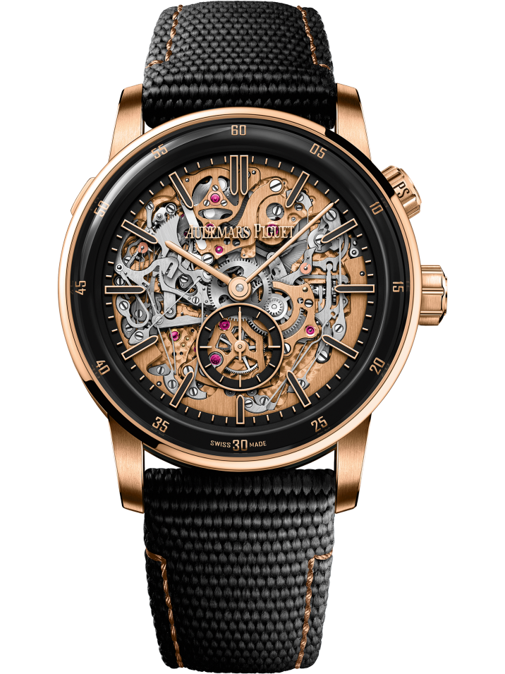 Audemars Piguet Code 11.59 Grande Sonnorie Carillon Supersonnerie Black Ceramic and Pink Gold 41 MM - Black Rubber-Coated Strap - Skeleton Dial - 26397NR.OO.D002KB.01