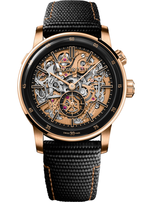 Audemars Piguet Code 11.59 Grande Sonnorie Carillon Supersonnerie Black Ceramic and Pink Gold 41 MM - Black Rubber-Coated Strap - Skeleton Dial - 26397NR.OO.D002KB.01