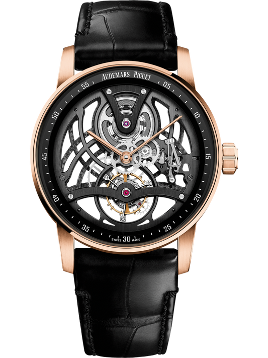 Audemars Piguet Code 11.59 Tourbillon Openworked Pink Case  41 MM - Black Leather Strap - Black Skeleton Dial - Pink Gold Bezel - 26600OR.OO.D002CR.01