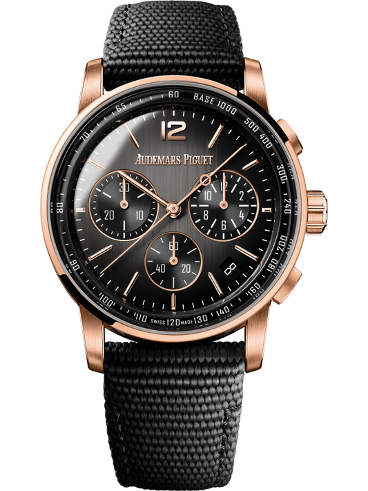 Audemars Piguet Code 11.59 Selfwinding Chronograph Pink Gold 41 MM - Black Rubber Strap - Black and Grey Lacquered Dial - 26393NR.OO.A002KB.01