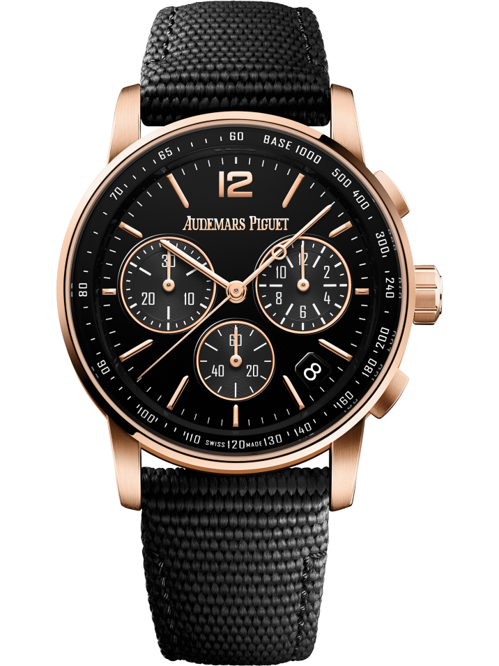 Audemars Piguet Code 11.59 Selfwinding Chronograph Pink Gold 41 MM - Black Rubber Strap - Black Lacquered Dial - 26393OR.OO.A002KB.01