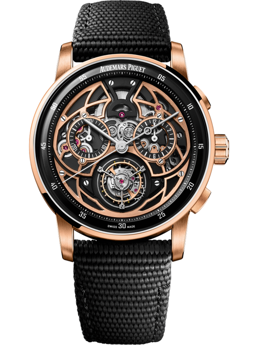 Audemars Piguet Code 11.59 Selfwinding Flying Tourbillon Chronograph Ceramic Case  41 MM - Black Rubber Strap - Black Skeleton Dial - Pink Gold Bezel - 26399NR.OO.D002KB.01